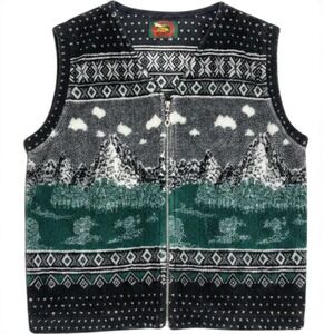 Vintage 90s Moose Woodland Sweater Vest ALPS Cabin Lodge Zip Up Womens L